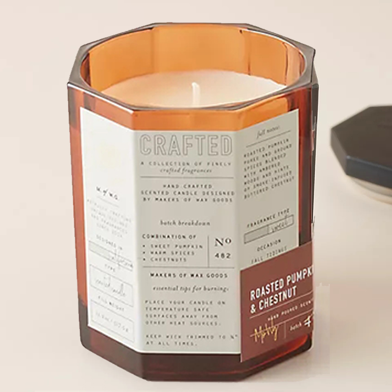 M&Scent Custom Luxusní dřevěné víko Bavlněný uzel Skleněná nádoba Směs sójového vosku Podzimní ručně vyráběná skleněná svíčka