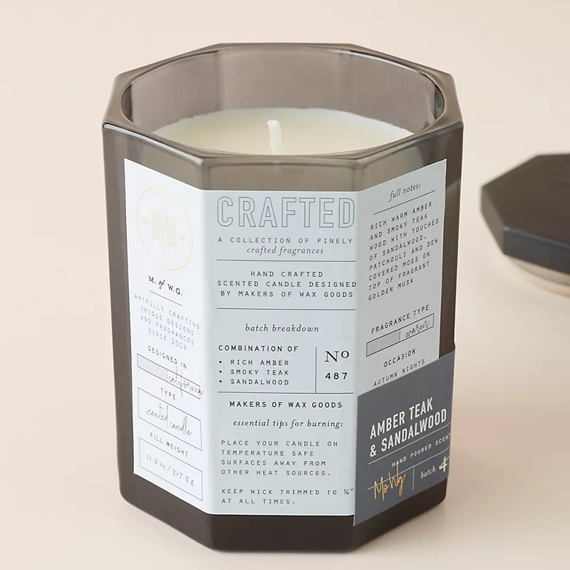 M&Scent Custom Luxusní dřevěné víko Bavlněný uzel Skleněná nádoba Směs sójového vosku Podzimní ručně vyráběná skleněná svíčka