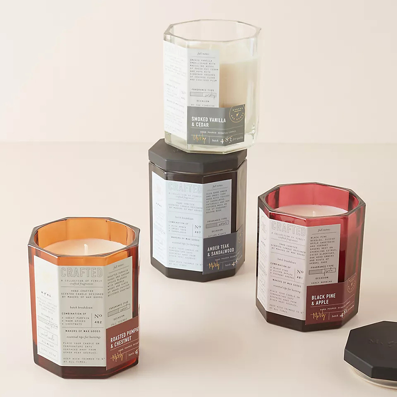 M&Scent Custom Luxusní dřevěné víko Bavlněný uzel Skleněná nádoba Směs sójového vosku Podzimní ručně vyráběná skleněná svíčka