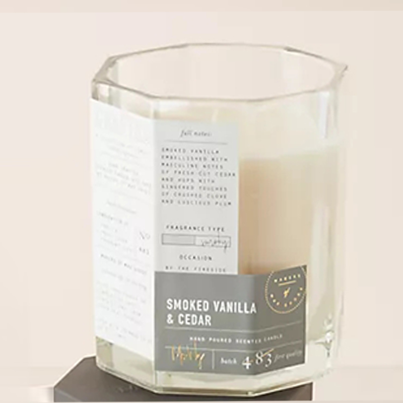 M&Scent Custom Luxusní dřevěné víko Bavlněný uzel Skleněná nádoba Směs sójového vosku Podzimní ručně vyráběná skleněná svíčka