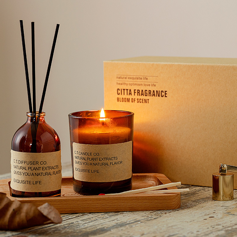 M&Scent luxusní dekorační domácí rákosový difuzér a sada vonných svíček s krabičkovým balením