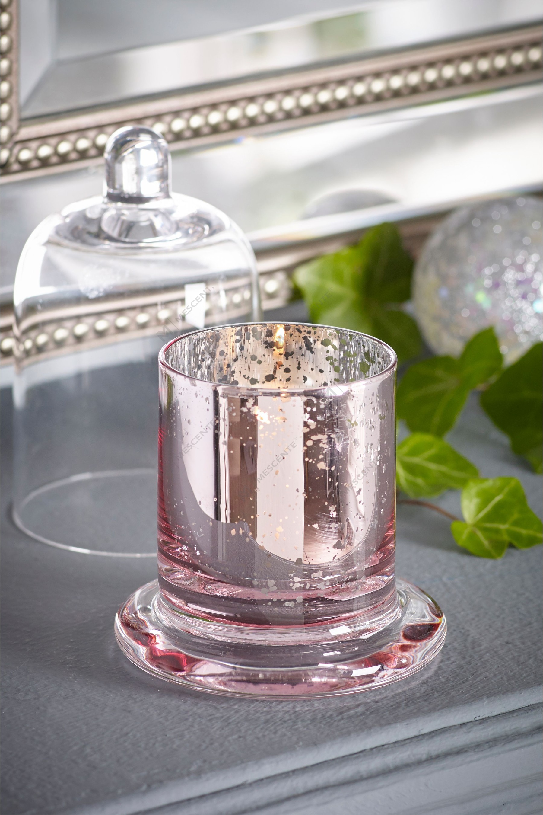 Mescente Luxury Silver Klenutý kryt Vonný svícen skleněná kupole Sklenice