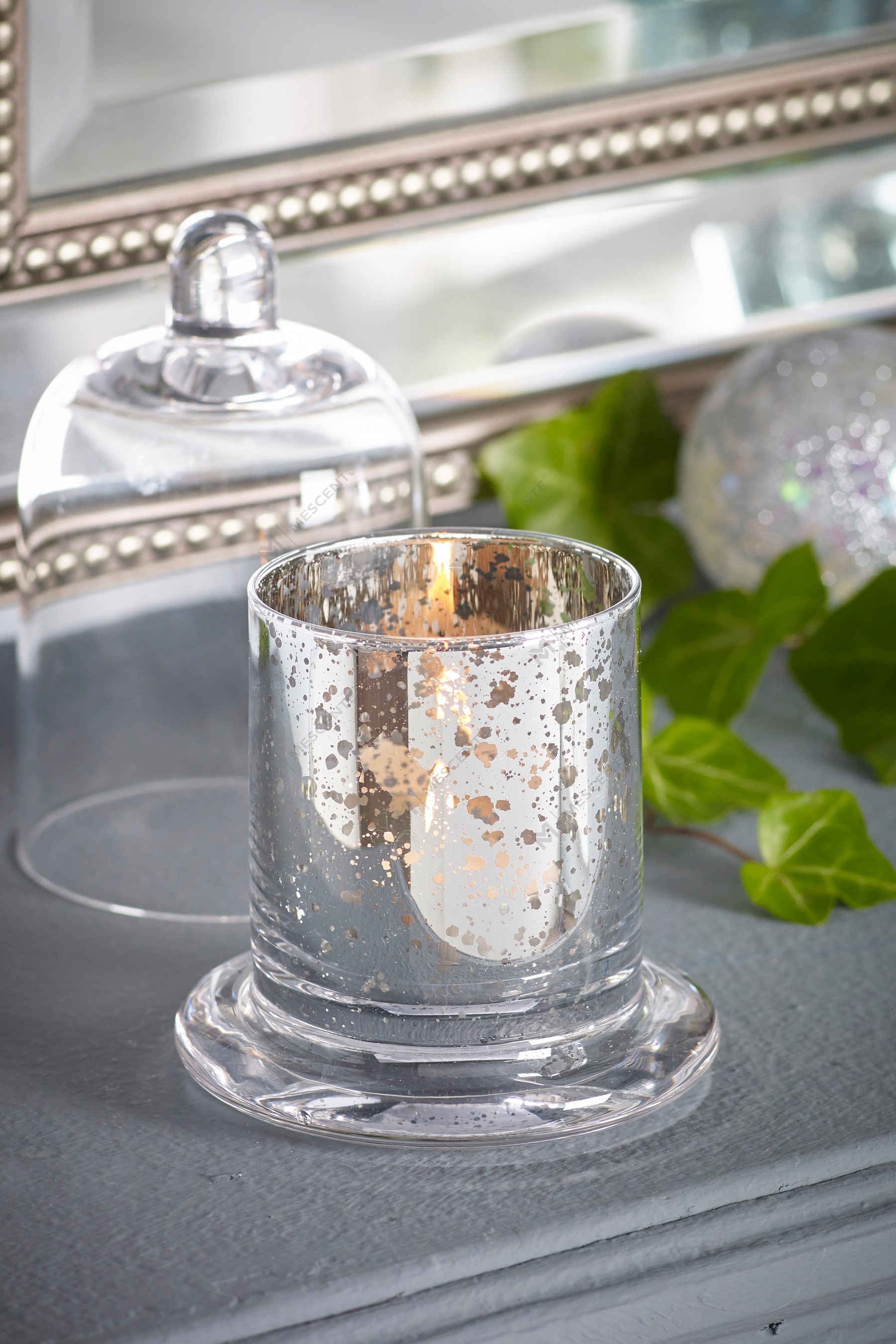 Mescente Luxury Silver Klenutý kryt Vonný svícen skleněná kupole Sklenice