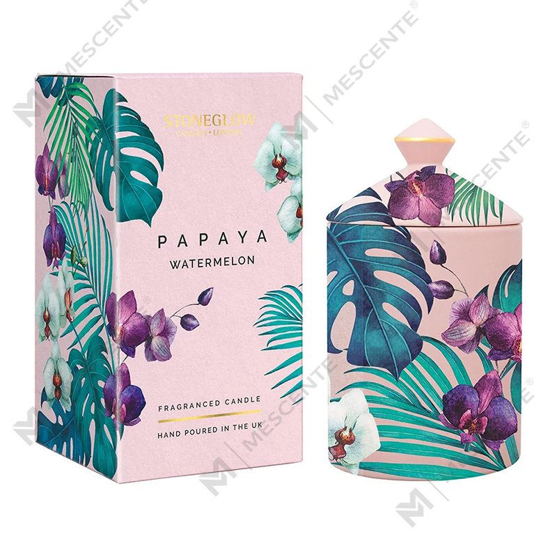 M&Scent speciální designová barevná skleněná svíčka Urban Botanics se skládací krabičkou