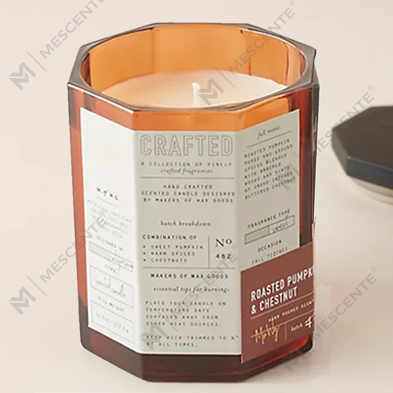 M&Scent Custom Luxusní dřevěné víko Bavlněný knot Skleněná nádoba Směs sójového vosku Podzimní ručně vyráběná skleněná svíčka