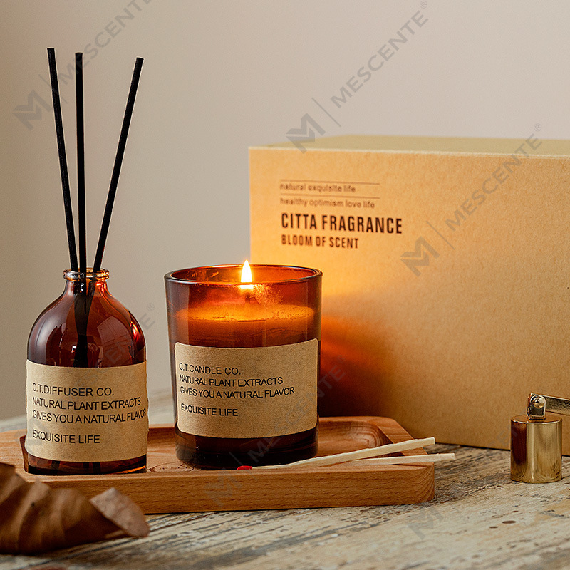 M&Scent luxusní dekorační domácí rákosový difuzér a sada vonných svíček s krabičkovým balením
